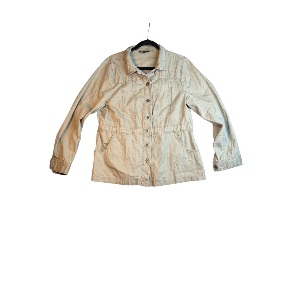 DG2 Diane Gilman Womens Large Khaki‎ Button Front Elastic Waist Utility Jacket